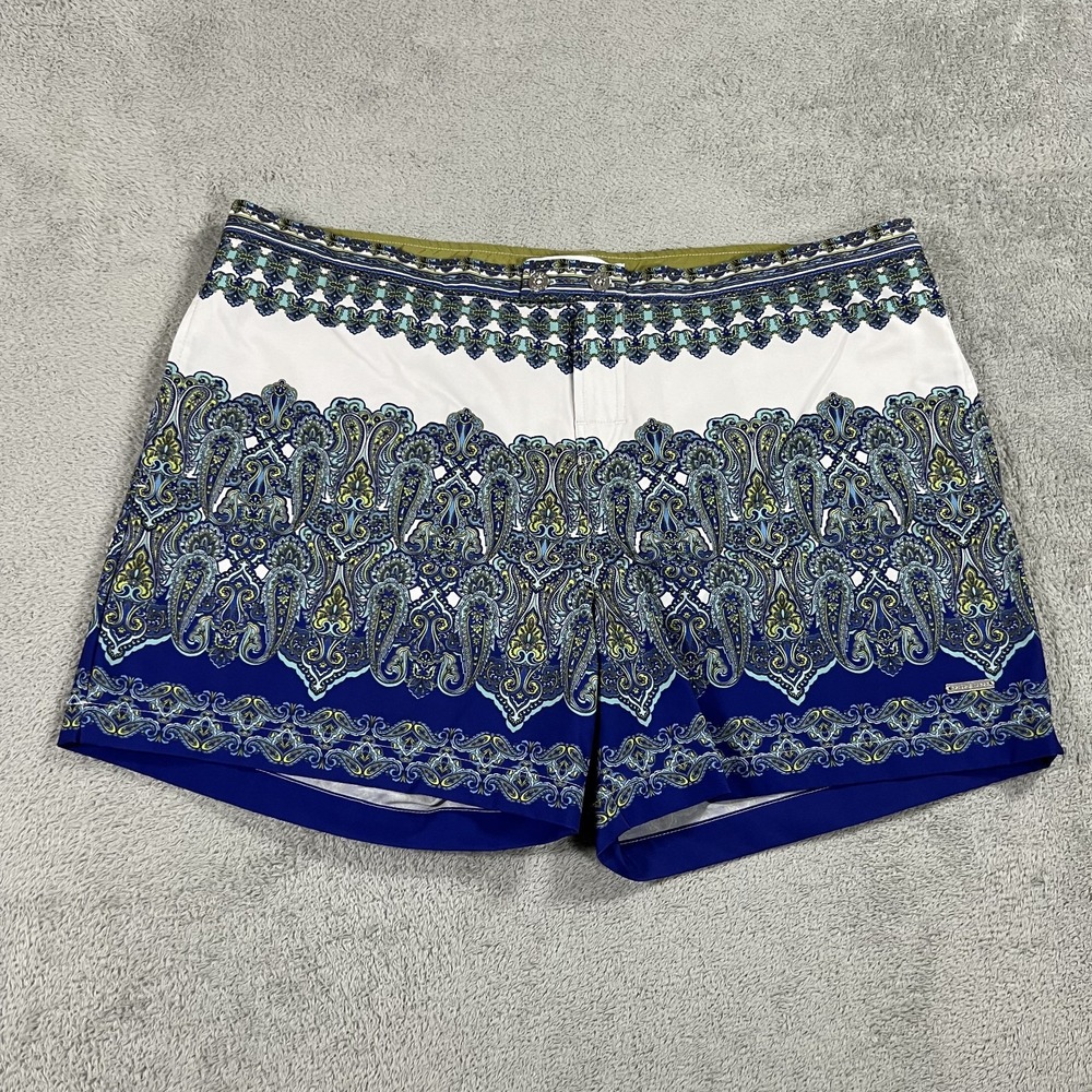 Parke & Ronen Trunks Shorts Mens 38 Blue White Lined Button Zip Swim Beach Surf